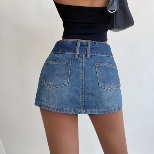 Women's Y2K Denim Cargo Mini Skirt, High Rise, Black, Cotton Blend, Button Closure, Flap Pockets, Casual Street Style2
