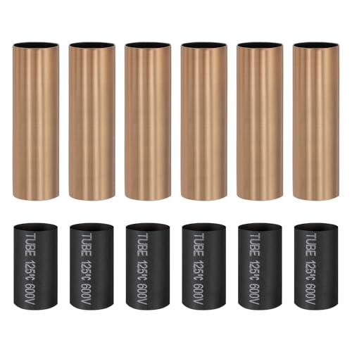 PATIKIL 3" Tall Candle Covers Sleeves, 6Pcs Metal E12 Chandelier Socket Sleeves with Insulation Heat Shrinkable Flame Retardant Tube Bulb Light Base Holder for Lamps, Red Bronze