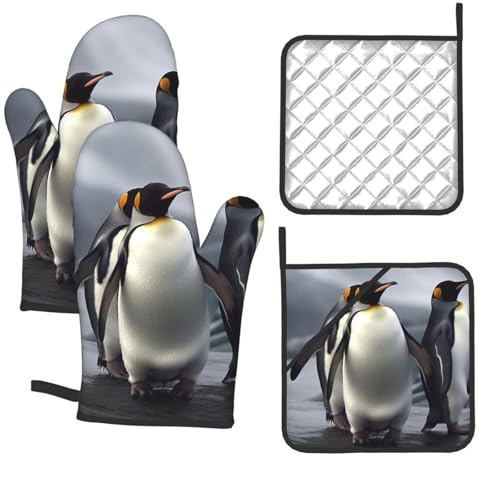 4 Pcs Oven Mitts and Pot Holders Set 500°F Heat Resistant Oven Gloves and Hot Pads Kitchen Mittens Cooking Gloves Potholders for Baking Grilling BBQ