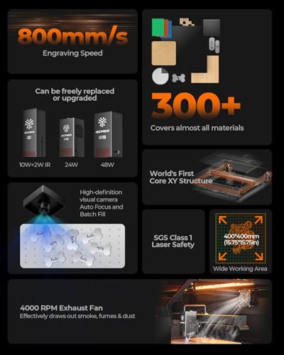 Image of ACMER P3 2 in 1 Laser Engraver, 10W Diode and 2W IR Laser Cutter Machine | 400 x 400mm Work Area, Built-in Camera for Batch Engraving, Air Assist, 48000mm /min Speed, Works on Wood, Acrylic and Metal