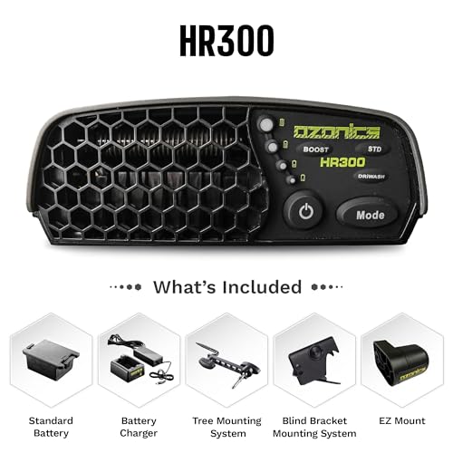 Ozonics HR300 Scent Eliminator | Ozone Generator for Hunting with Boost Output Setting | Scent Control with 3 Modes of Operation | Ozone Odor Eliminator Machine with Rechargeable Battery & Tree Mount