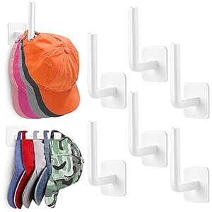Hat Rack for Wall Hat Organizer (6-Pack), Hat Racks for Baseball Caps, Adhesive Hat Hooks for Wall, No Drilling Hat Hangers for Closet Cowboy Hat Holder Display, Sticky Hat Storage for Baseball Caps