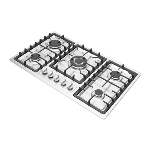 Mesa de cocina de gas con 5 fuegos, placa empotrable, cocina profesional, acero inoxidable, protección de seguridad llama, control independiente, para restaurante casa de hotel, doble instalación