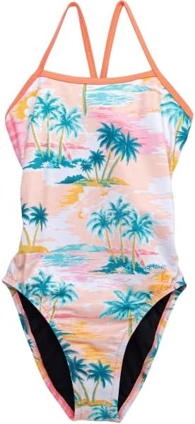 Speedo Girls The One Printed 830 One Piece Swimsuit, Palm Tree Print, Size 26 (Age 7-8)
