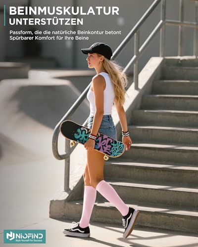 Niofind Kompressionsstrümpfe Damen & Herren, 2 Paar Kniestrümpfe & Stützstrümpfe aus 65% Baumwolle, Reisestrümpfe für Sport, Arbeit, Flug & Schwangerschaft