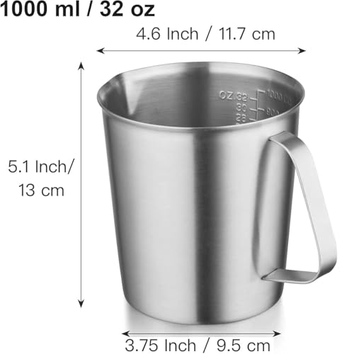 Vaso medidor de acero inoxidable 18/8 CURTA 32 OZ con asa y pico miniatura 3