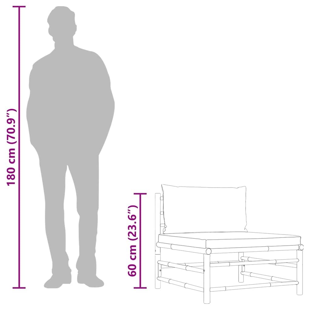Sofá esquinero de bambú con cojines grises oscuros, asiento modular con acolchado grueso, ligero y fácil de limpiar, ideal para terrazas y patios.