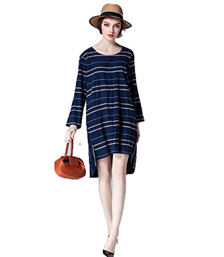 Robe longue en coton YALI à motif paragraphe taille unique bleu pour femme