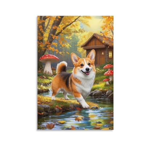 Cuadro en lienzo de Corgi 50x75cm para decorar paredes de salon y dormitorio