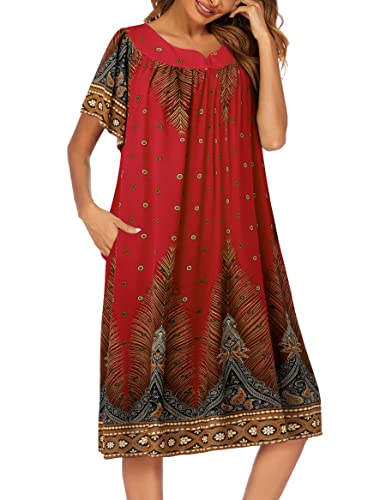 Ekouaer Womens Nightgown Short Sleeve House Dress with Pockets-Floral Print Mumu Dress3