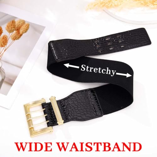 Tgirls Women's Elastic Belt Wide Leather Belts Stretch Waistband Cinch Gold Buckle Waist Belt for Dresses2