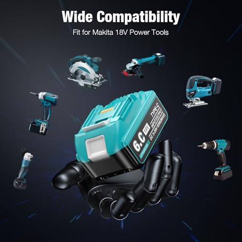 usb-c charging 18v 60ah replace for makita 18v battery compatible with makita 18 volt lithium battery bl1850 bl1840 bl1830 bl1860 with type-c inputoutput port 2pack