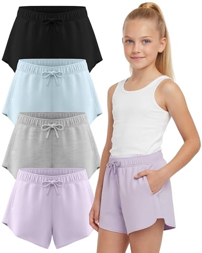 PURE CHAMP Girls Shorts 4 Pack Girls Athletic Shorts Ultra-Soft Youth Quick Dry Dolphin with Drawstring Size Toddler -16 (Set 5 Size X-Small)