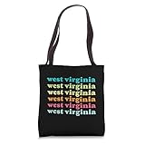 West Virginia Colorful Retro Style Repeating Text Tote Bag