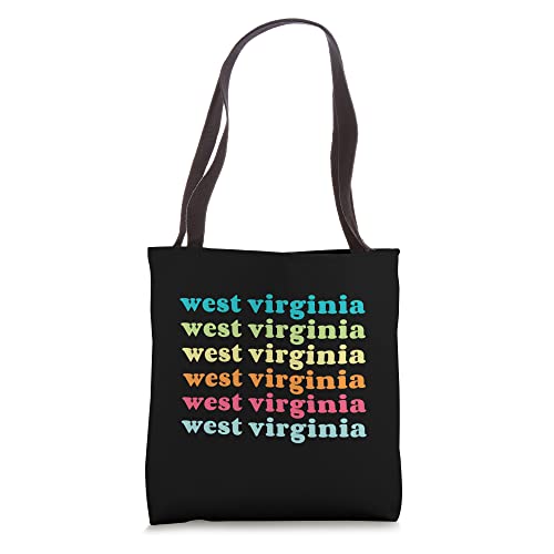West Virginia Colorful Retro Style Repeating Text Tote Bag