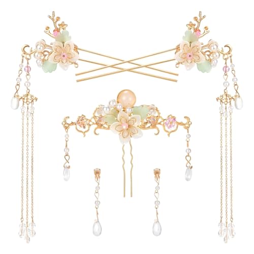 Image of SANNIDHI Floral Juda Hair Pins for Hair Styling, 5Pcs Wedding Bridal Bun Hair Pins for Woman, Tassels U Pin Hair Pieces Set for Women Girls, Stylish Hairpins Jewelry Braids Bun Accessories for Party