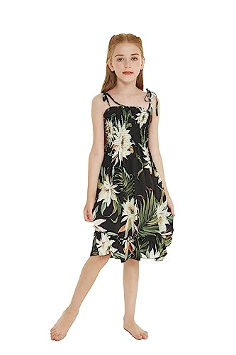 Image of Family Matching Hawaiian Clothes, Wispy Cereus Black | Lightweight 100% rayon • Family matching outfits • Tropical floral print • Beach vacations • Luaus • Cruises • Family photos
