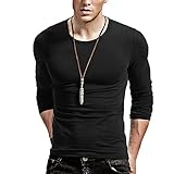 XShing Fitting Men Soft Stretchy Long Sleeves Athletic Muscle Cotton T Shirt,Black,X-Large