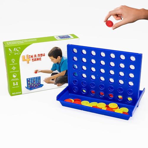 4 in a Row Mini Size Classic Strategy Board Game for Kids & Adults Portable Travel Size, Mini Educational Fun Toy for Family Trips, Camping, Car & Plane For Boys & Girls