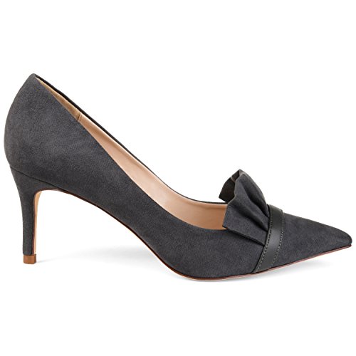Brinley Co. Womens Mica Faux Suede Pointed Toe Ruffle Skinny Heels Grey, 6.5 Regular US