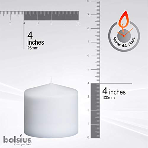 Bolsius 4 White Pillar Candles - 4X4 Inches - Individually Wrapped -Premium European Quality - 44+ Hours Burn Time - Dripless & Smokeless Smooth Flame - Unscented Dinner, Wedding & Party Candles #TOP1