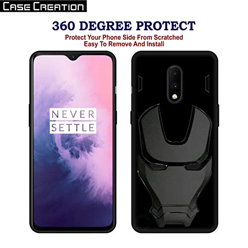 Image of COVERLY Official 3D Touch Feel Trending Avengers Logo Mask Soft Rugged Grip Silicone Iron Man Super Power Cartoon Movie Engraved Silicone Matte Back Cover for Oneplus 7 -HD Black Avenger