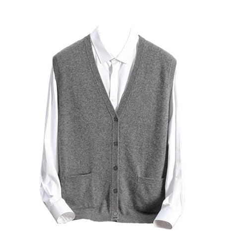 Men's 100% Wool Sweater V-Neck Knitted Cardigan Winter Solid Color Sleeveless Jumper Vest Men's Waistcoat Tops
