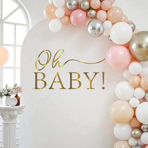 Oh Baby Sign for Backdrop Gold - Neutral Gender Reveal Decorations, First Birthday Baby Shower Decorations for Girl, Gold Letters for Gender Reveal Sign, 1St Party Banner Supplies