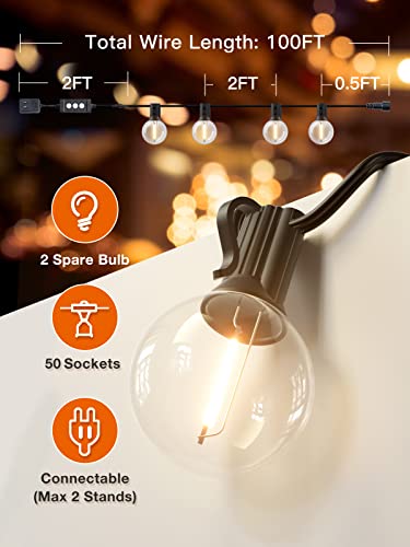 Addlon Smart Outdoor String Lights, 102Ft App Control G40 Globe Patio Lights Work With Alexa & Google Assistant, 52 Dimmable Shatterproof And Weatherproof Led Bulbs (2 Spare) For Party Wedding #TOP5