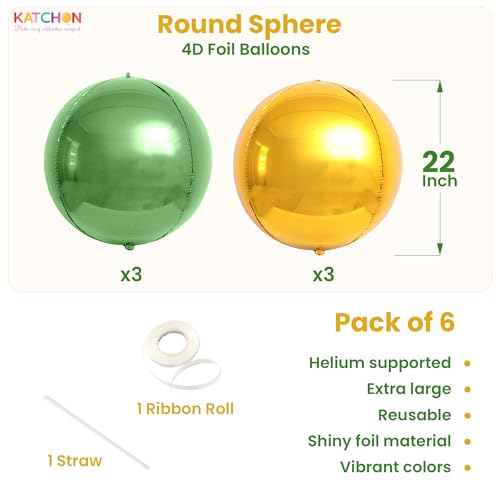 Image of KatchOn, Sage Green and Gold Foil Balloons - 22 Inch, Pack of 6 | Mylar Balloons for Graduation Decorations 2026, Birthday, Engagement, Bridal Shower | Green and Gold Graduation Party Decorations