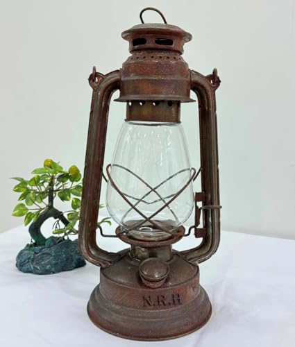 Vintage Decorative Lantern Rustic Candle Lantern Outdoor Decoration | Rust Painted Hanging Lamp for Halloween Decor, Christmas Decor, Yard Door Front Decor | 12 inches |