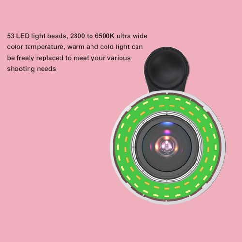 Phone Camera 15X Macro Lens, Portable Rechargeable Dimming with Mini Clip Ring Light 2800 to 6500K Phone Ring Fill Light Lens for Photography Video Recording(black)