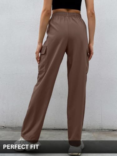 Image of Leriya Fashion Women's Elastic Waist Cargo Pants| Casual Loose Fit Jogger Trousers with Pockets| Lightweight Streetwear Pants for Women