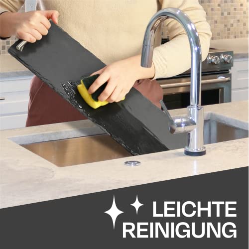 Praknu Schiefer Servierplatte mit Griff - 50 x 15cm Groß - Ideal zum Servieren - Rutschfest - Echter Naturschiefer Lang XXL - Rutschfest