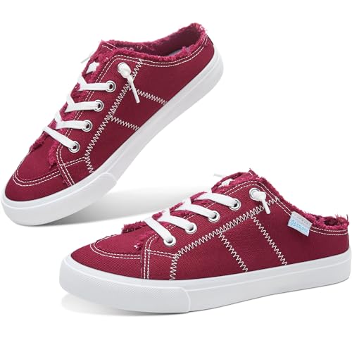 Image of Obtaom Women Canvas Mules Memory Foam Clipper Fashion Sneakers Comfortable Slip-On Mule Backless Holiday Shoes