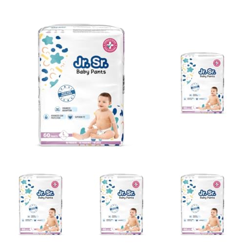 Image of Jr. Sr. Baby Diaper Pants | Large (L) Size (9-14 kg), 60 Count | Pack of 5 | Upto 12 hr Absorption with Advanced Leak Protection | Safe For Babies Skin | Soft, Secure & Comfy