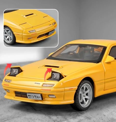 Image of 1:32 Mazda RX-7 Diecast Metal Car Model, Pull Back Toy Car with Openable Doors, Sound & Light Effects, Alloy Vehicle for Kids Boys Girls & Collectors (Black)