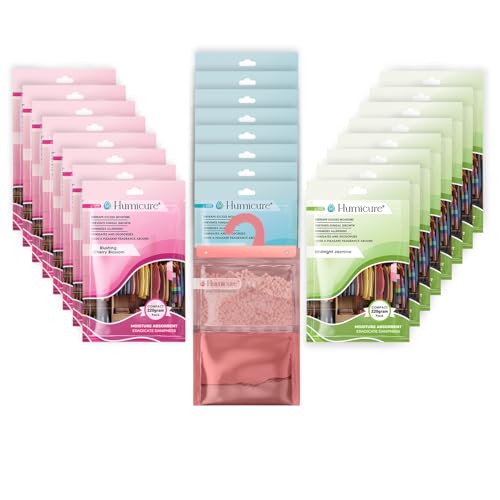 Image of Moisture Absorber Dehumidifier 500ml Absorption Capacity Prevents Mold, Dampness & Bad Odor Ideal for Wardrobe, Bathroom, Kitchen & Bedroom 220g x 24 (Fragrance Combo)