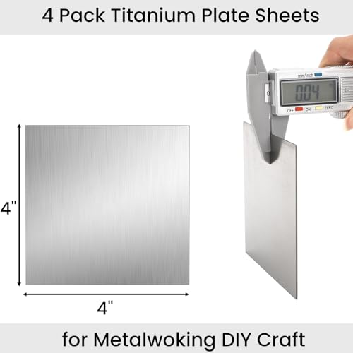 Image of Tlence 4 Pack Titanium Plate Sheets, 4 inch x 4'' x 0.04 inch Titanium Metal Sheet, 1mm Thick TA1 Alloy Plates for Metalwoking DIY Craft