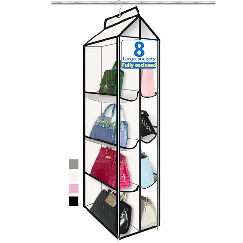 zebricolo Purse Organizer for Closet, with Zippered-Dustproof, Purse Organizer, Designed for Oversized Wallets & Holds 8-16 Purses, Hanging Purse Organizer for Closet,White-Purse Storage