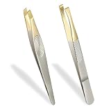 2Pcs Precision Slanted Eyebrow Tweezers, Stainless Steel Slant Tweezer, Facial Hair Remover for Women and Men, Medical-Grade Eyebrow Tweezers for Facial Hair & Ingrown Hairs Removal
