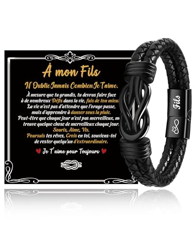 SUNSH Cadeau Fils, Bracelets Fils, Cadeau 18 ans Anniversaire Garcon, Bracelets en Cuir pour Homme/Garçons, Cadeaux Homme, Anniversaire, Noël, Graduation, Retour à L'école