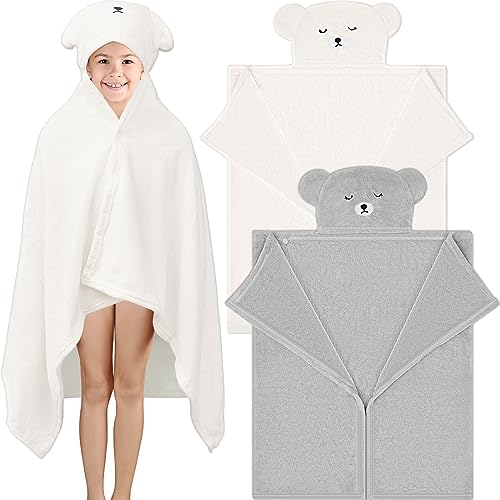 Image of Xtinmee Toddler Bath Towels Hooded for Kid 0-5 Year 28 x 47 Inch Absorbent Baby Hooded Towel with Bear Ears Large Boys Girls Infant Towels Bathrobe Shower Blanket(Classic Color,2 Pcs)