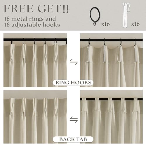 Image of TWODRAPES Pinch Pleated Extra Wide Curtain Panels 84 Inches Long 70 Wide Linen Curtain for Patio Sliding Glass Door Beige Hooks Rings Semi Sheer Privacy 84 Inch Length for Living Room 70x84 1 Panel