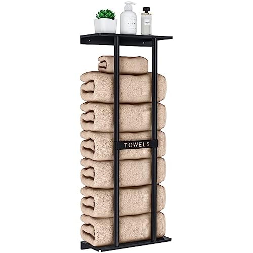 Bathroom Towel Storage Rack, STWWO Towel Racks for Bathroom Wall Mounted 30 inch with Shelf Can Holds 6 Large Towels, Wall Towel Rack for Rolled Towels, Black