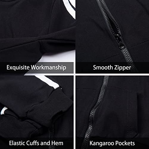 Littlespring Cotton Tracksuits For Little Boys Full Zip Jackets And Jogger Set Black Size 7-8 #TOP2