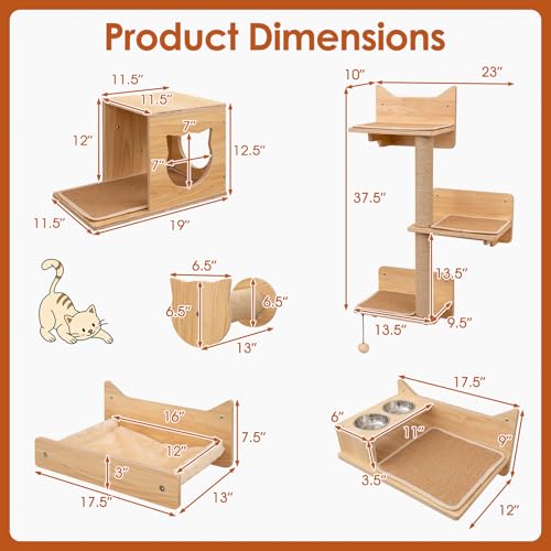 Juego de 6 Estantes de Pared para Gatos con Hamaca y Rascador miniatura 4
