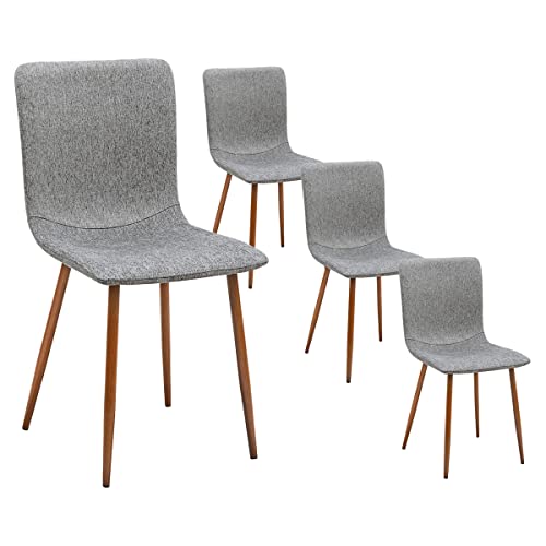 Homy Casa Juego de 4 sillas de comedor tapizadas de lino, pequeñas sillas de cocina, sin reposabrazos, sillas de comedor, respaldo cuadrado de nogal y patas de metal, color gris