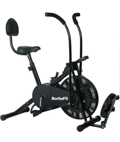 Borbo Air Bike Exercise Cycle for Home Gym with Moving Handles, Adjustable Resistance, Back Support & Twister – Full Body Workout Fitness Machine...