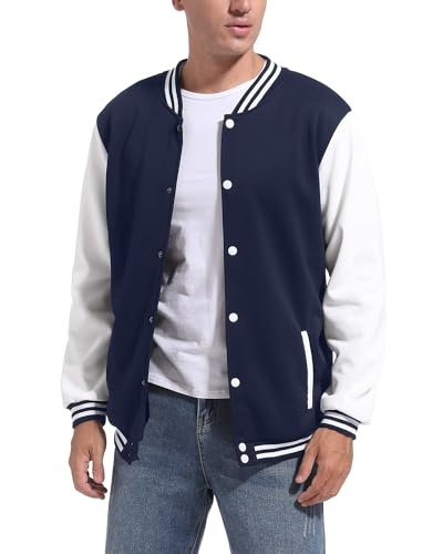 DHSPKN Mens Varsity Baseball Jackets Causal Slim Fit Varsity Letterman Jacket Boys Bomber Jackets Blue L
